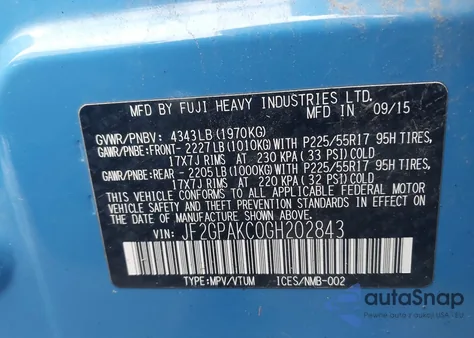 2016 Subaru Crosstrek 2.0I Limited z USA, uszkodzony, nr VIN JF2GPAKC0GH202843